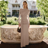 Autumn 2025 New Long-Sleeved Fashion French Temperament Irregularly Drifted With Solid Color Dress