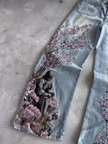 Heavy Industry Flower Embroidered Jeans Men And Women's Y2k High Street Fashion Street Straight Trousers 68HZ