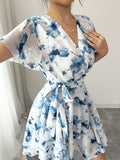 Dili Leisure Vacation Printed Short Sleeve Cake Dress Dress Women's Dress 2025 Spring/Summer