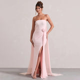 Autumn And Winter 2025 New Long Dress Temperament Sleeveless Shoulder-Fork Dress Tail Dress
