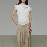 Irregular Neck-Upled White Shirt Women's Summer New Loose Design Sense Of Niche Temperament Laisier Top