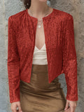 2025 Spring Burst Round Lead Long-Sleeved Sleeves Open-Colored Cardigan Casual Set Of Lightset Coat Woman