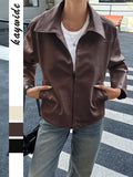 Dili Senior Simple Long-Sleeved Leather Coat Women's Clothing 2025 Autumn And Winter