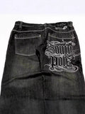 Printed Jeans Men's And Women's Fashion Street Retro Trend Loose Tugging Trousers 68HZ