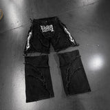 Zipper Splicing Loose Patch Embroidered Haired Jeans Men's High Street Design Sense Loose Straight Pants 68HZ