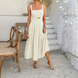Dili 2025 Spring/Summer Leisure And Elegant Holiday Style Pure Color High-Waisted Sling Dress Women's Dress