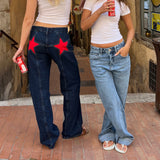 Five-Pointed Star Deconstructs Jeans Women Y2k High Street Trousers Bump Color Splicing Drag Trousers 68HZ