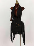 New Fashion Solid Temperament Niche Hanging Back Sex Dress Irregular Dress