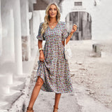 Dili Independent Research And Development Design Printing V-Neck Short-Sleeved Dress Dress 2025 Summer Women's Fashion