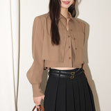 Four Seasons Can Wear White Shirt Women's Design Sense Of Small Short Korean Commuting Shirt Casual Long-Sleeved Two-Piece Top