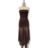 Spring 2025 New Fashion Women's Sexy Breastless Sleeveless Wrinkles Body Splicing Mesh Mesh Dress