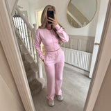 Women's Autumn And Winter New Fashion Casual Set Solid Zipper Open Shirt Straight Trousers Set 68HZ