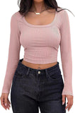 2025 Thread Pit Strip Repair Short Long-Sleeved Square Collar T-Shirt Girl With Hot Girl Casual