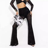 Women's Explosive Sexy Mesh Yarn Velvet High-Rise Legs Long Micro-Rac Casual Trousers