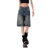 Vintage Denim Shorts Women Summer Vibe Design Water Wash Old Five-Point Trousers Loose Thin Trousers 68HZ