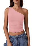 2025 Summer Women's New Sleeveless Shoulder Solid Color Repair Sexy Open-Enavel Vest T-Shirt