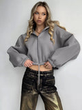Easier Women's 2025 Spring Short-Term Cash Waist Lavel Hoodie Casual Zipper Long Sleeve Coat 68HZ