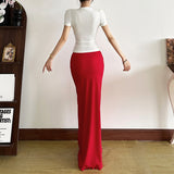 2025 Summer New Women's Solid Color Body Collar Short Sleeve Fashion High-Rise Half Skirt Set 68HZ
