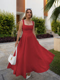 2025 Spring Summer New Women's Temperament Pure Color Collar Sleeveless Belt Sling Dress Women