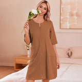 Lady Pajamas Waffle Five-Sleeves Before Zipper Homewear Casual Pajamas Girl