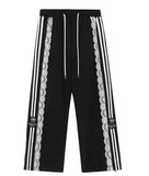 Y2K Vintage Striped Loose Swear Japanese Harajuku Lace Lace Ribbon Han Version Of Street Straight Trousers 68HZ