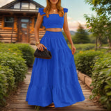 2025 Summer New Temperament Sexy Solid Color Sling Belt Large Two Sets Of Suit Dress