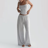2025 New Women's Fashion Sling Vest Drawstrings Waist Trousers Loose Set