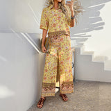 Dili 2025 Spring And Summer Print Bumped Bohemian Holiday Style Short-Sleeved Trouser Suit Women's Clothing
