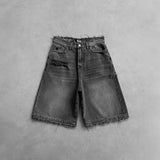 Vintage Trendy Denim Shorts Men's High Street Embroidered Five-Point Trousers Loose Trousers 68HZ