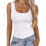 2025 Women's Collar Ribs T-Shirt Without Sleeveless Elastic Repair Basic Vest Women's Top Hottie