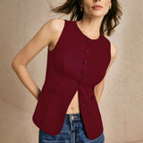 Summer Women's New Commute Simple Fashion Buttons Pure Color Vest Casual Collar Vest