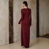 2025 New Temperament Metal Accessories Long Dress Red Knitted Round Dress Dress Dress Dress