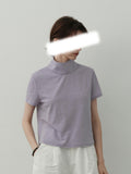 Summer New Coat Imitation Cashmeet Feel Before And After Two Half-High Collar Button Short-Sleeved T-Shirt