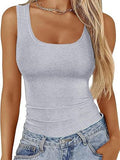 2025 Women's Collar Ribs T-Shirt Without Sleeveless Elastic Repair Basic Vest Women's Top Hottie