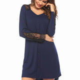 Autumn And Winter Lady Long Sleeves Lace Splicing Fake Door Fumice Home Clothes Pyjamas Woman