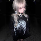 Y2k Subculture Rock Dark Print Fake Two Long-Sleeved T-Shirt Loose Catch Top Woman 68HZ