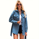 New Solid Shirt Collar Belt Loose Coat Coat Woman