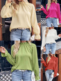 Spring And Summer Women's Solid Color Lotus Leaf Collar Loose-Fitting Chiffon French Top Shirt Women's Long Sleeves