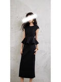 Spring And Summer New Woven Material Hepburn Wind Waist Umbrella-Shaped Top High-Rise Skirt Set