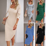 Dili Square Collar Wool Dress 2025 Autumn And Winter Temperament Elegant Ass Long Dress