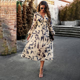 Dijun V-Neck Broken Floral Dress 2025 Summer Women's Holiday Casual Print Long Dress Woman