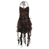 2025 Summer New Women's Pure Color Repair Height Waist Fashion Slings Sexy Bare Back Dress 68HZ