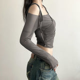 2025 Summer New Women's Pure Color Empathic Street Fashion Word Long-Sleeved T-Shirt 68HZ