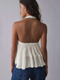 2026 New Hot Lace Lace Top Women Summer Folded Lotus Leaves Side Umbilical Umbilical Sweet Spicy Wind Short Hanging Neck Vest