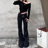Vintage Rivets Trousers Women Y2K High Street Design Hottie Low-Rise Thighs Trousers 68HZ