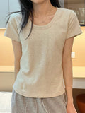 Simple Shoulder U Necker Machine Short-Sleeved T-Shirts Summer New High-End Tight Hottie Short Flying Sleeve Top