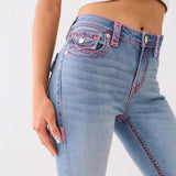 True Religion Skinny Jeans Women Y2k High Street Babes Low-Rise Pink Line Small-Footed Pants 68HZ