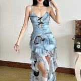 2025 New Women's Solid Color Repair Height Waist Fashion V Tie Sleeveless Dress 68HZ