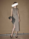 Spring And Summer New Female Commuter Style Suit Two Sets Of Sleeveless Short Top With Straight Half-Dress Suit