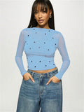 Summer New Women's Casual Print Body Half-Cuttered Long-Sleeved T-Shirt